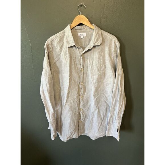 Gap Mens Gray Long Sleeve Linen Button Up Shirt Size XL - Picture 1 of 3